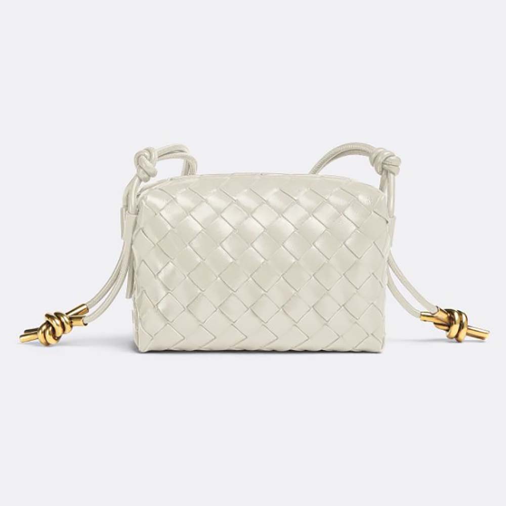 Front view of Bottega Veneta Women Mini Loop Camera Bag-White with zipper