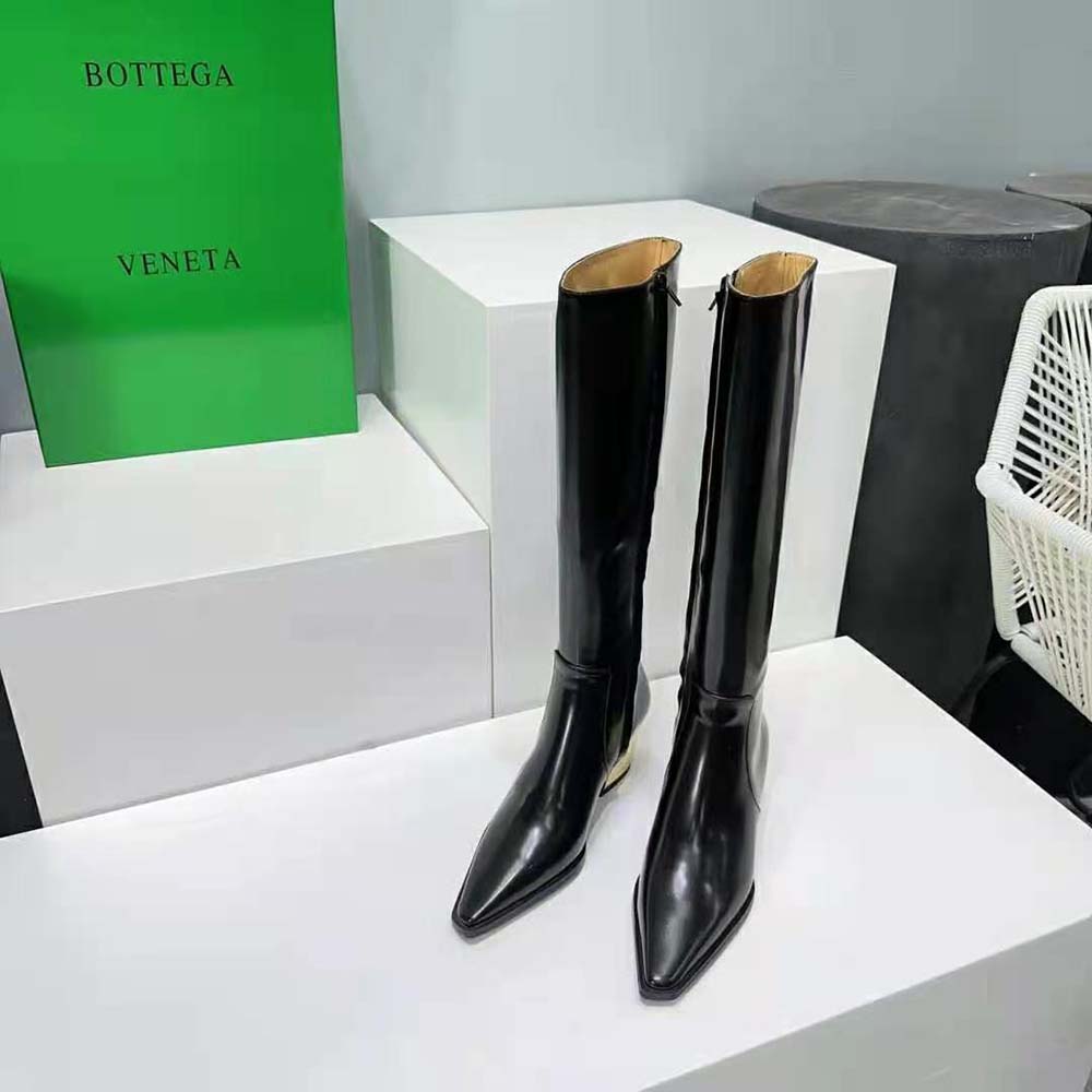 Front view of Bottega Veneta Women Tex Boot-Black high-heeled ankle boot