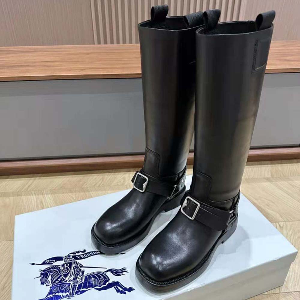 Burberry Women Leather Saddle Tall Boots-Black - image 4