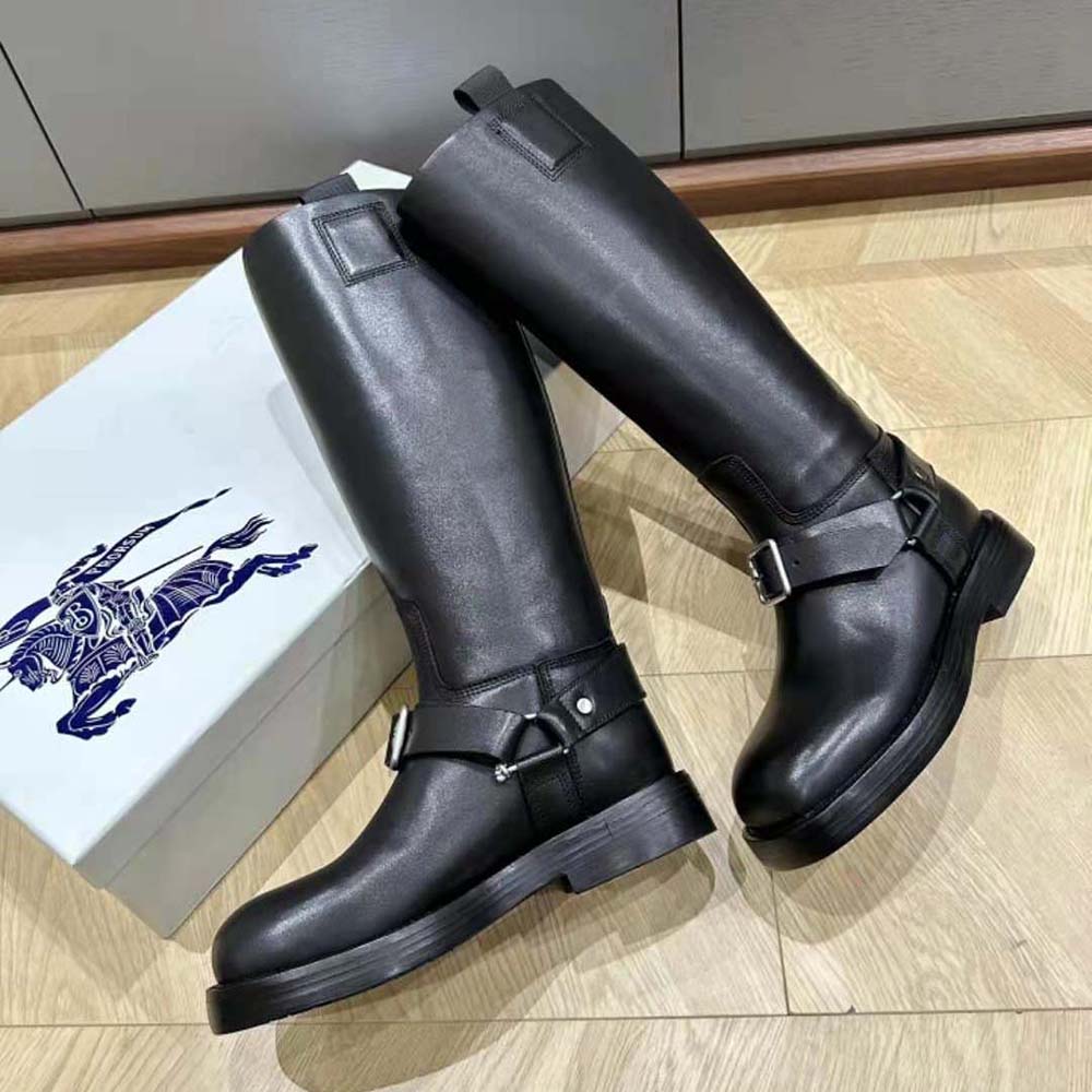 Burberry Women Leather Saddle Tall Boots-Black - image 5