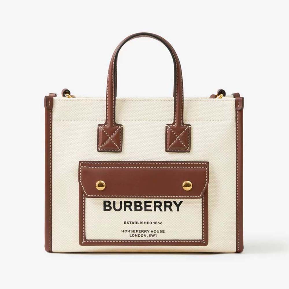 Front view of Burberry Women Mini Freya Tote-Beige handbag