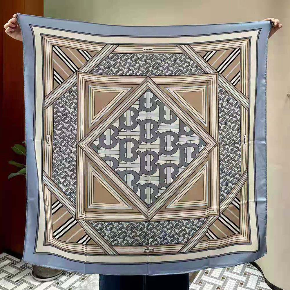 Burberry Women Montage Print Silk Square Scarf-Blue - image 8