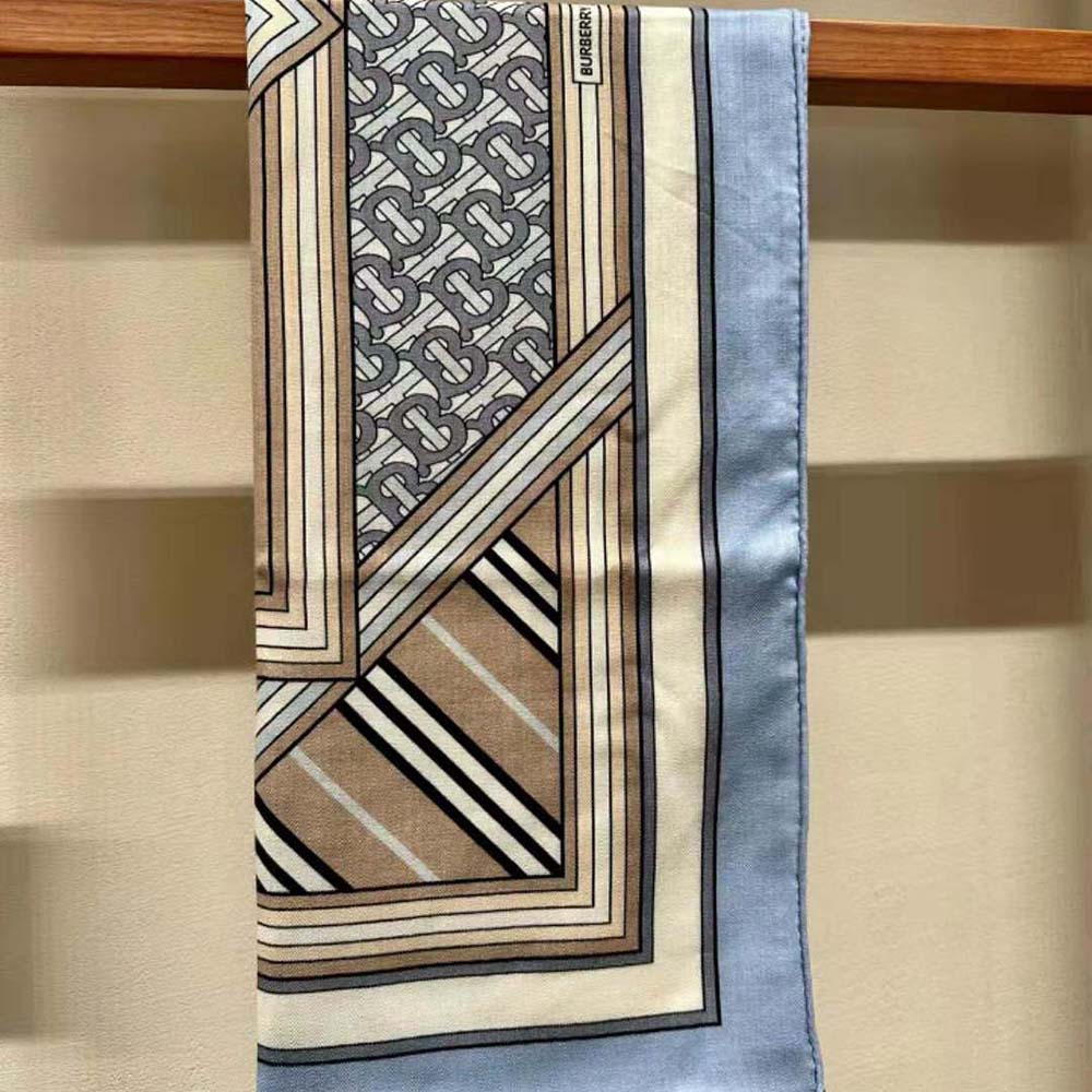 Burberry Women Montage Print Silk Square Scarf-Blue - image 7