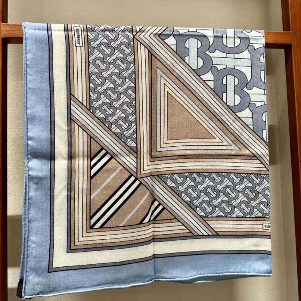 Burberry Women Montage Print Silk Square Scarf-Blue - image 6