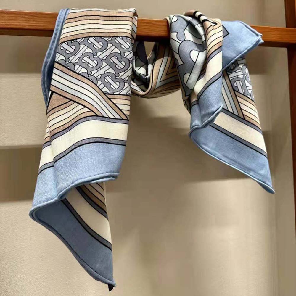 Burberry Women Montage Print Silk Square Scarf-Blue - image 4