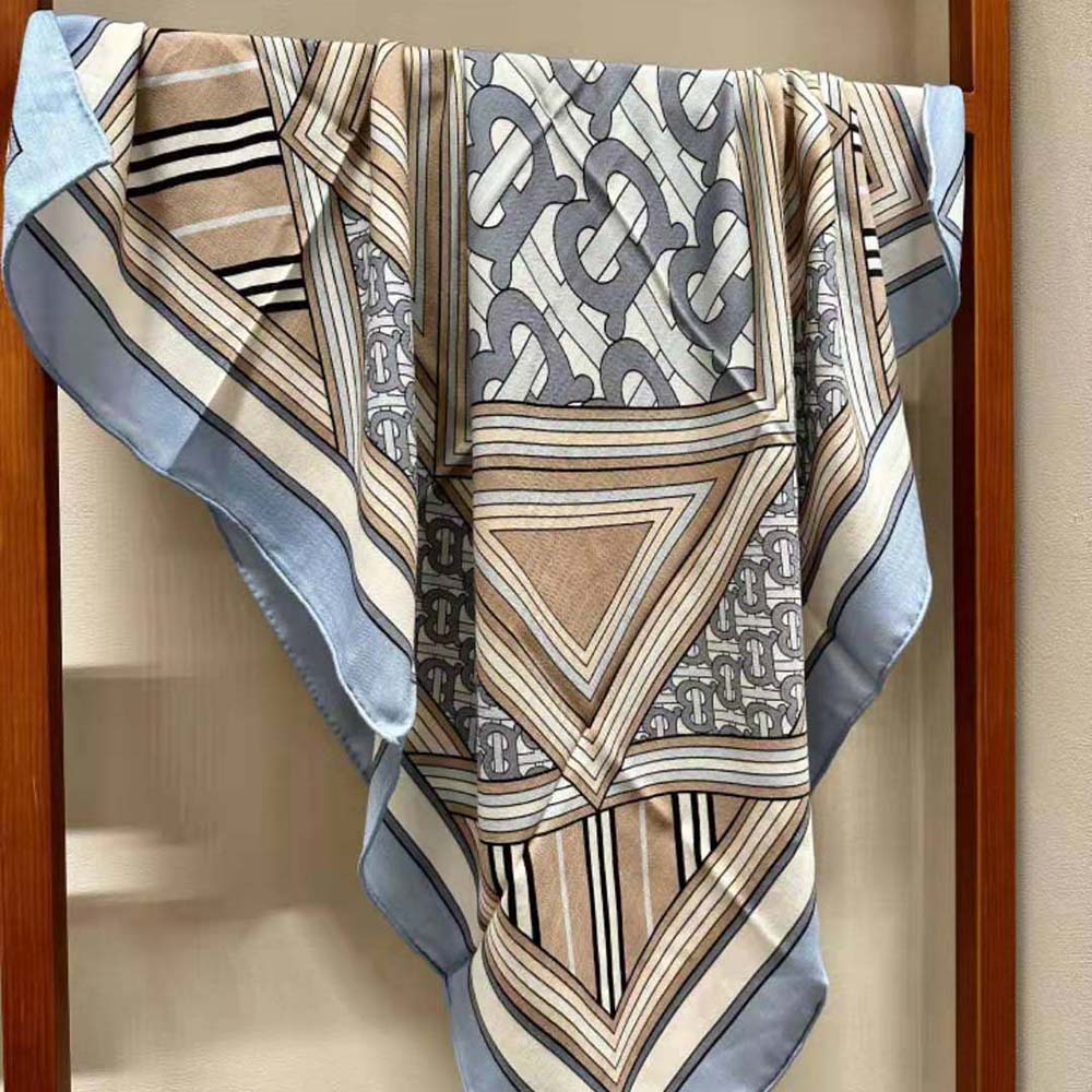 Burberry Women Montage Print Silk Square Scarf-Blue - image 5