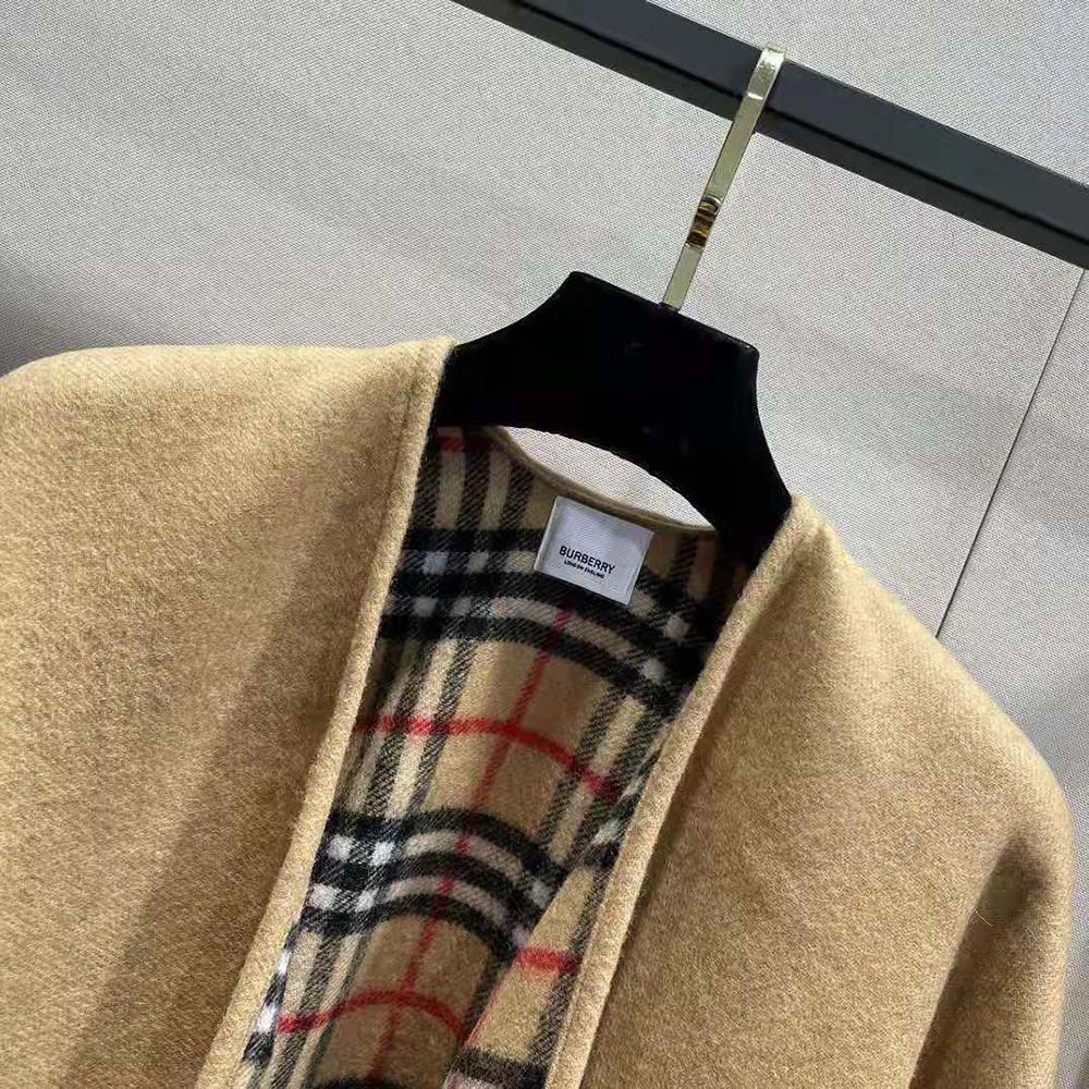 Burberry Women Reversible Check Wool Cape-Beige - image 6