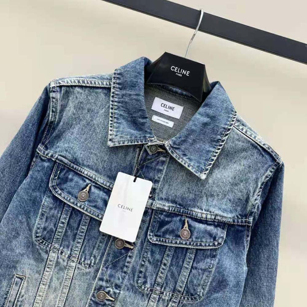 Celine Women Trucker Jacket in Dark Union Wash Denim - image 4