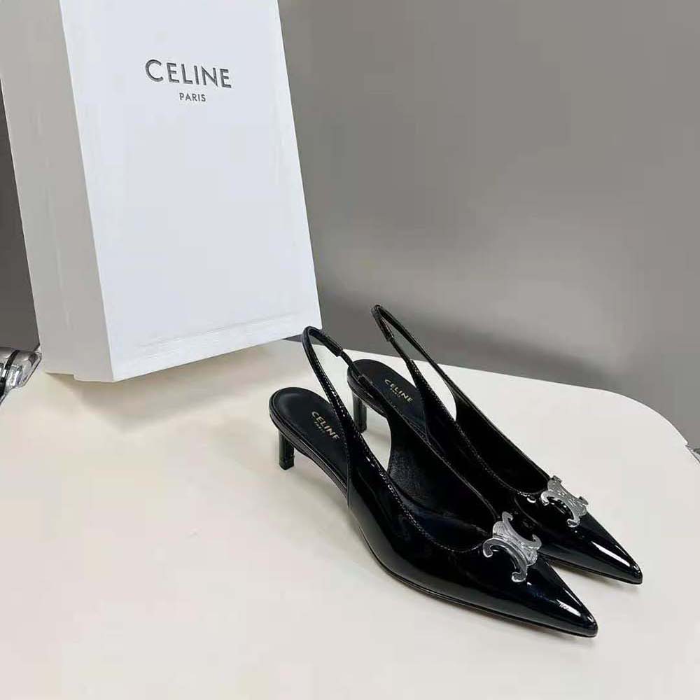 Back view showing adjustable buckle of Celine Women Alma Triomphe Slingback