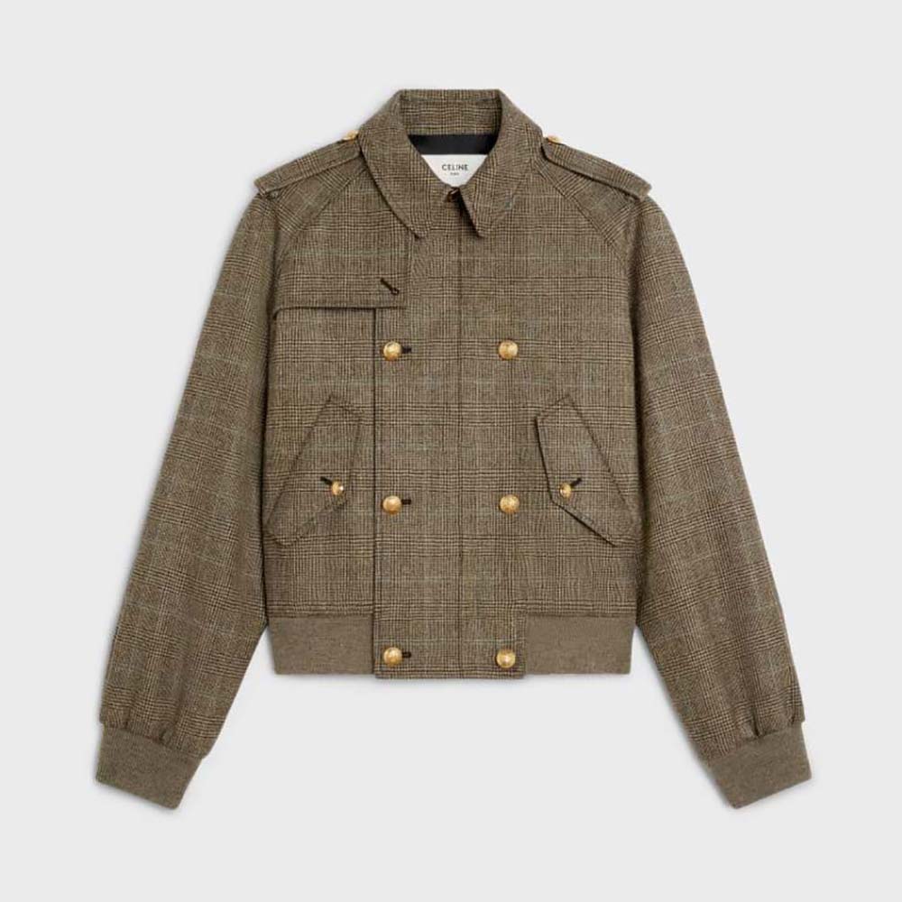 Front view of Celine Women Bomber Jacket in Prince of Wales Flannel