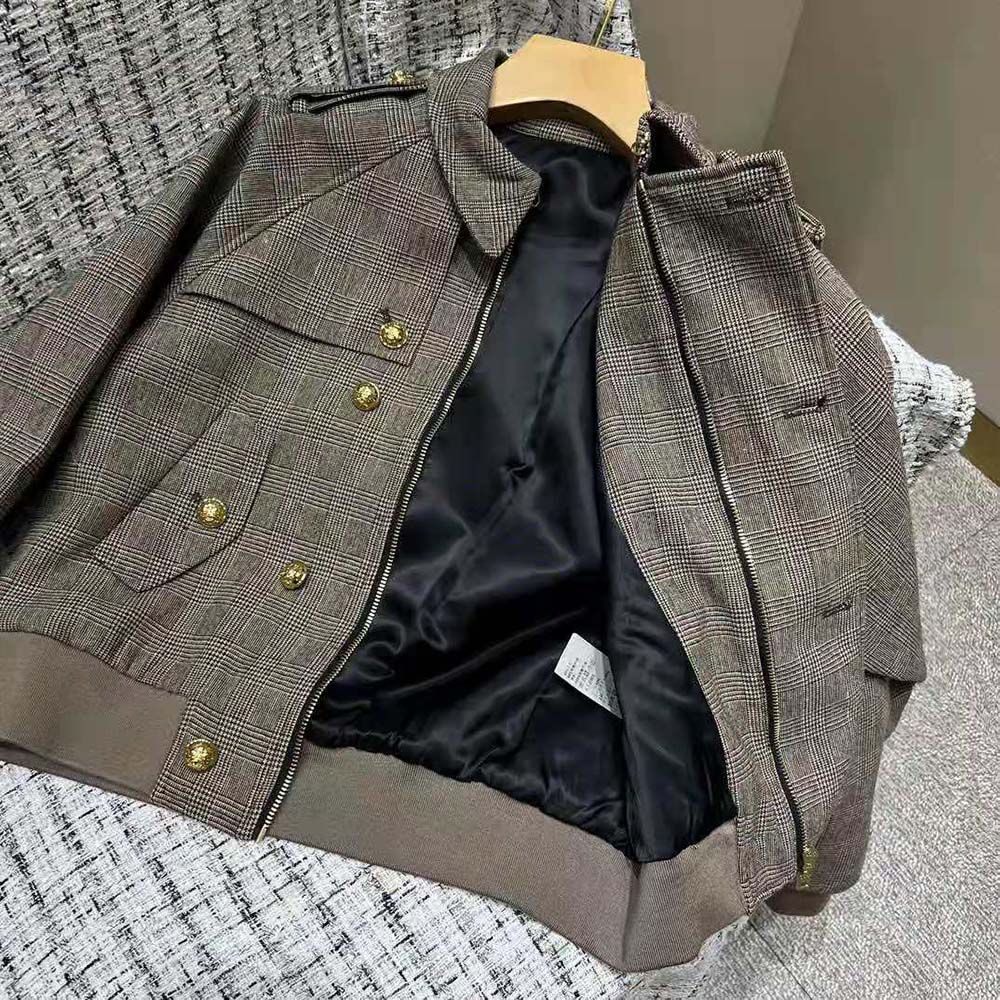 Celine Women Bomber Jacket in Prince of Wales Flannel - image 8