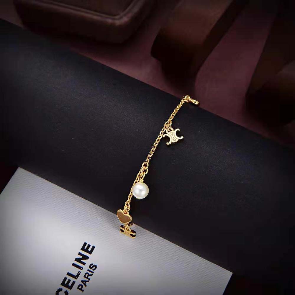 Celine Women Cœur Celine Charms Bracelet in Brass with Gold Finish and Resin Pearl - image 6