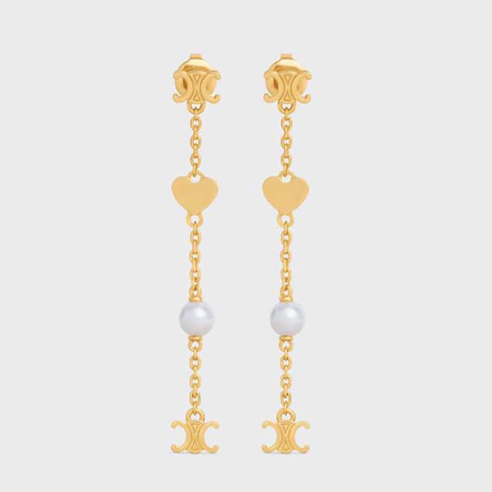 Front view of Celine Women Cœur Celine Charms Earrings gold finish