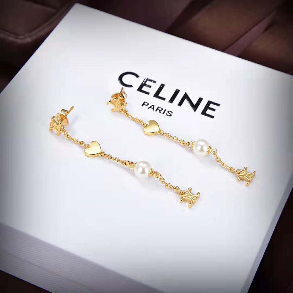 Celine Women Cœur Celine Charms Earrings in Brass with Gold Finish and Resin Pearl - image 5