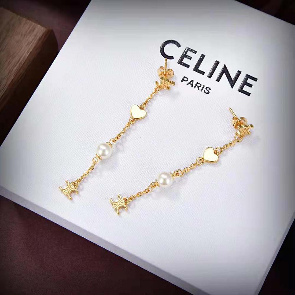 Celine Women Cœur Celine Charms Earrings in Brass with Gold Finish and Resin Pearl - image 4