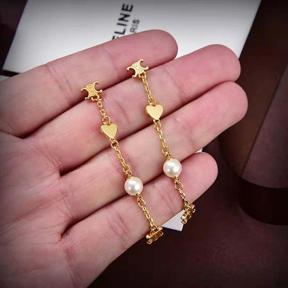 Celine Women Cœur Celine Charms Earrings in Brass with Gold Finish and Resin Pearl - image 6