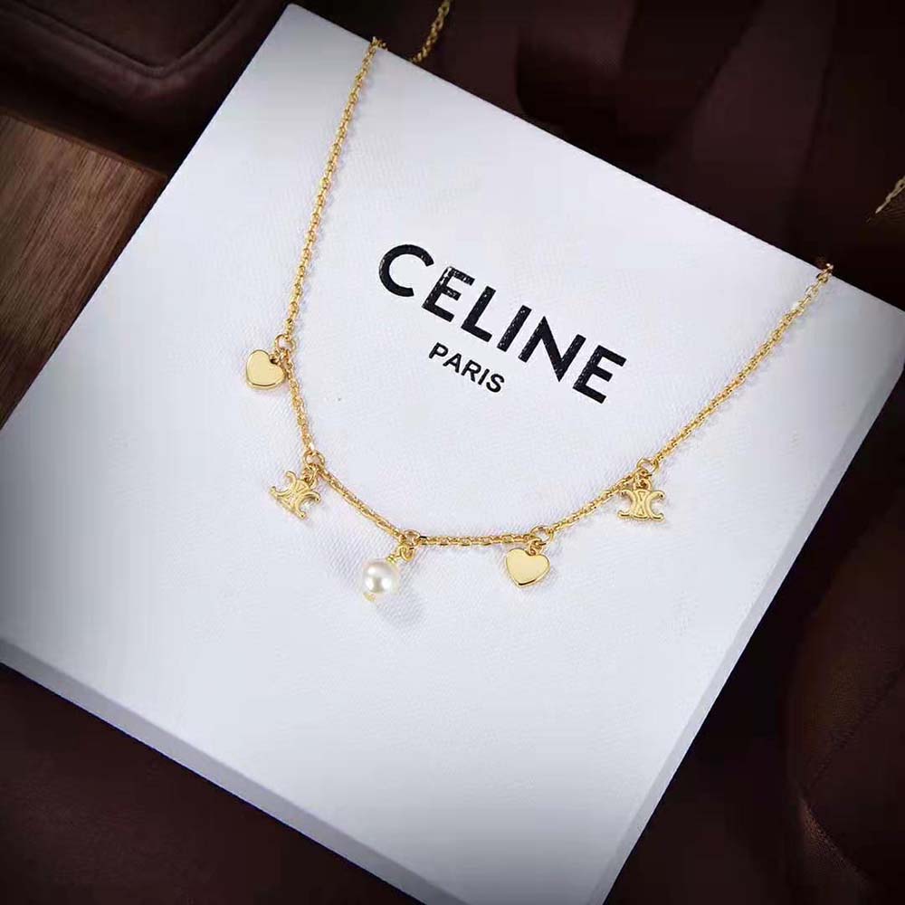 Celine Women Cœur Celine Charms Necklace in Brass with Gold Finish and Resin Pearl - image 7