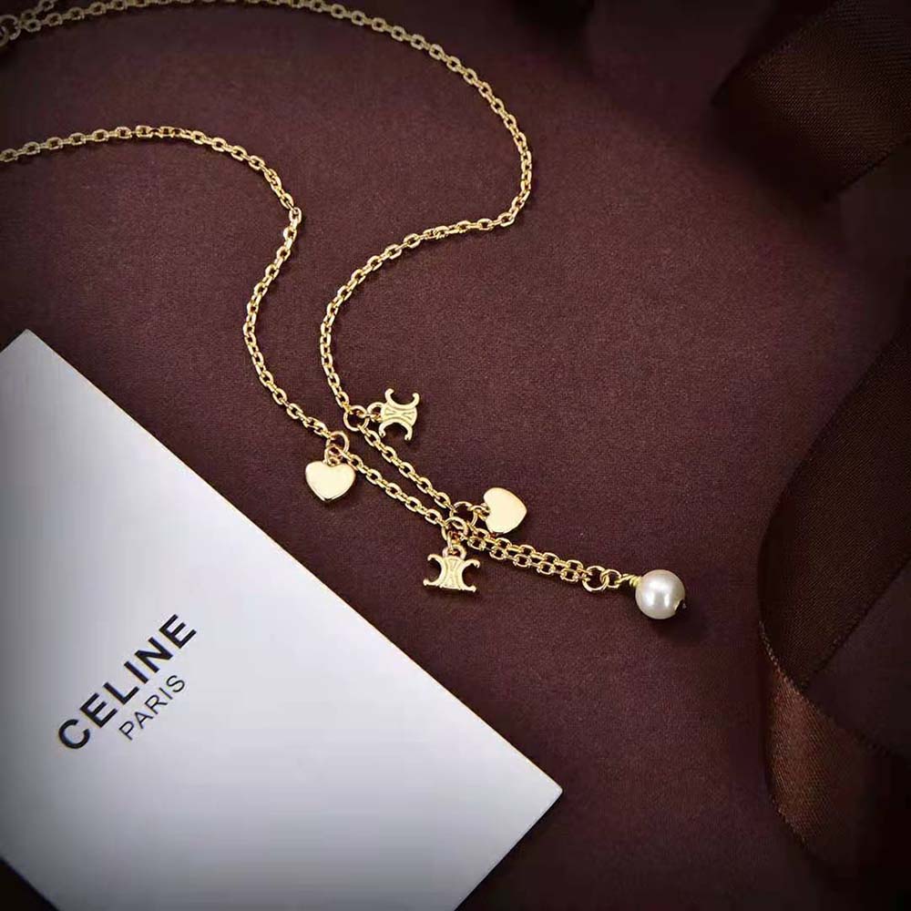 Celine Women Cœur Celine Charms Necklace in Brass with Gold Finish and Resin Pearl - image 6