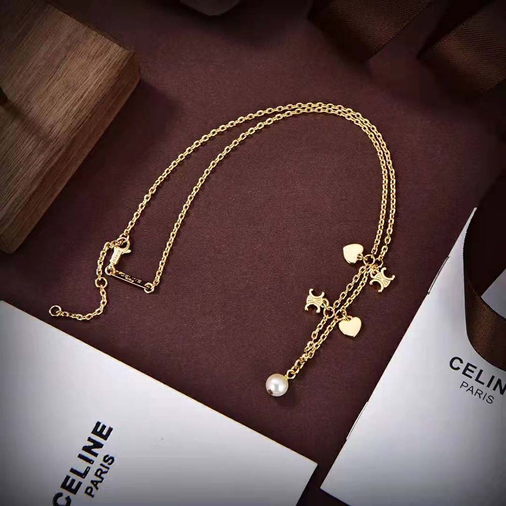 Celine Women Cœur Celine Charms Necklace in Brass with Gold Finish and Resin Pearl - image 4