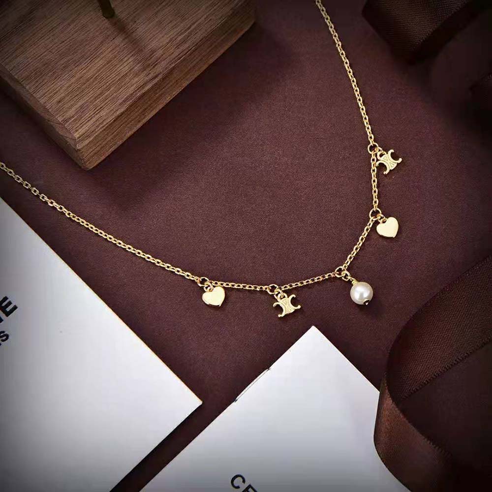 Celine Women Cœur Celine Charms Necklace in Brass with Gold Finish and Resin Pearl - image 5