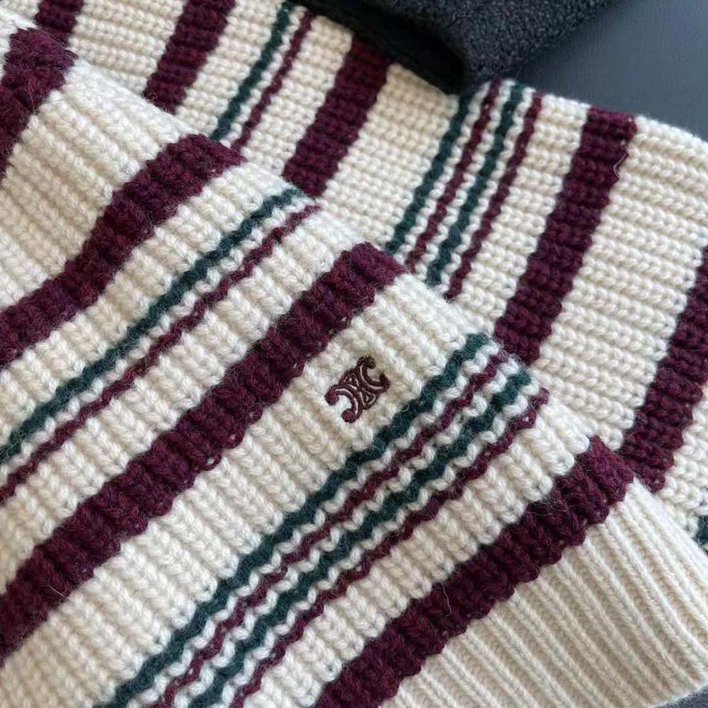 Celine Women Crew Neck Sweater in Striped Ribbed Wool - image 8