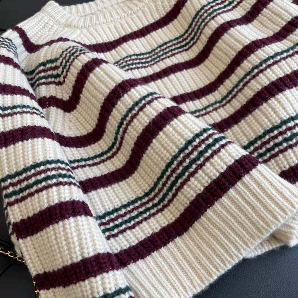 Celine Women Crew Neck Sweater in Striped Ribbed Wool - image 7