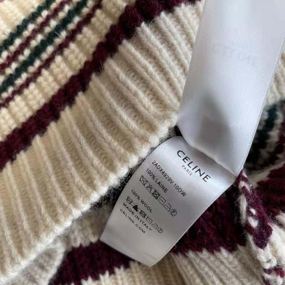 Celine Women Crew Neck Sweater in Striped Ribbed Wool - image 5