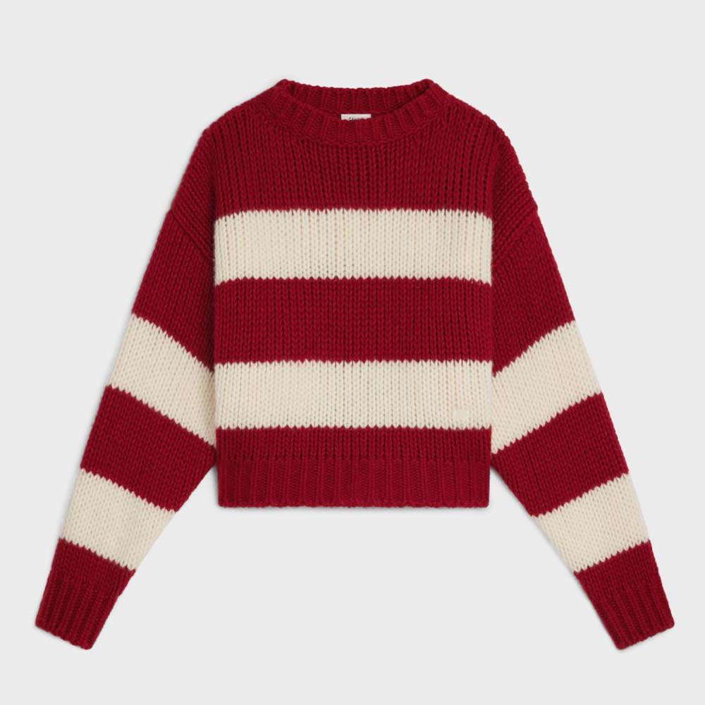 Front view of Celine Men Crew Neck Sweater in Wool Cashmere and Silk-Red