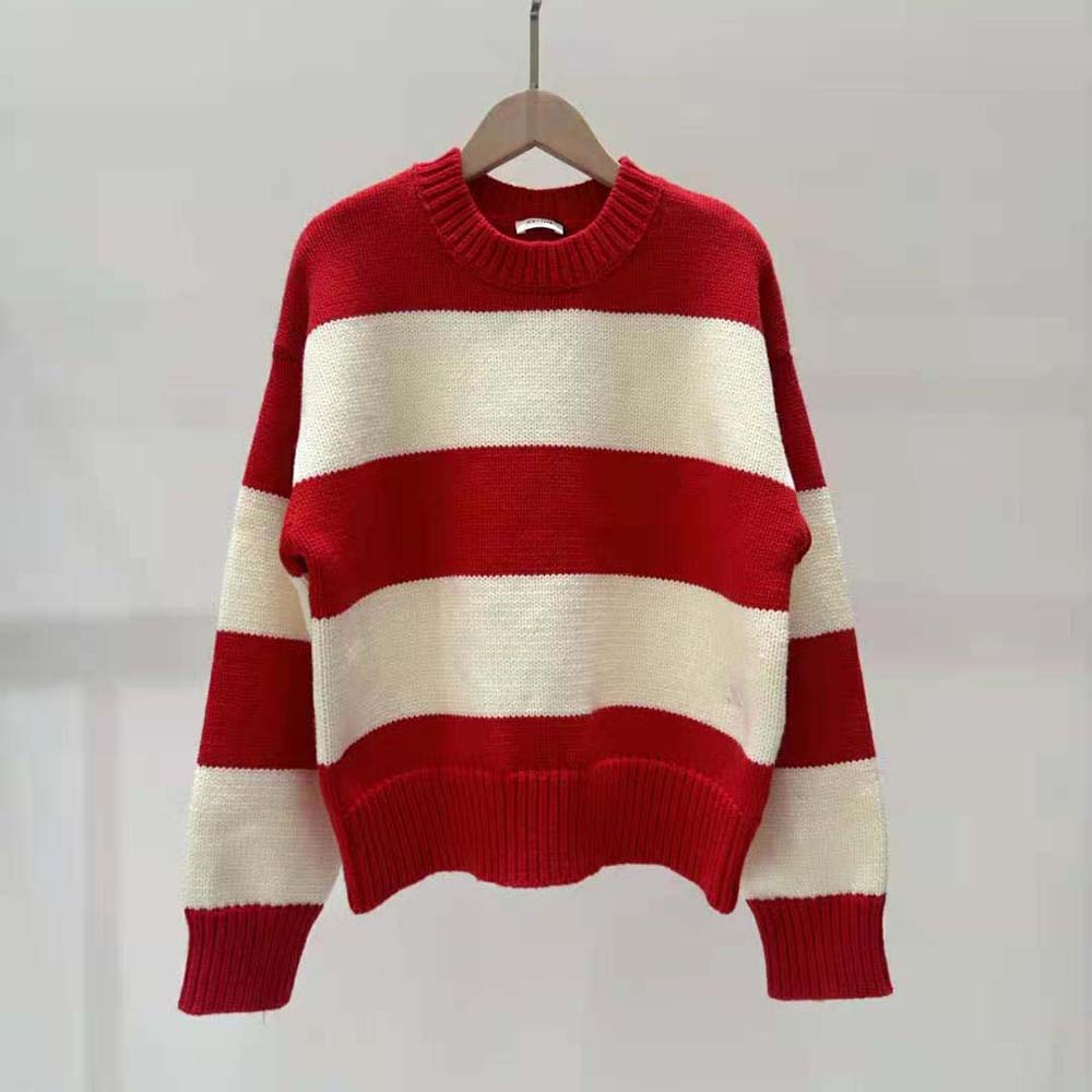 Close-up detail of fabric texture on Celine Men Crew Neck Sweater red