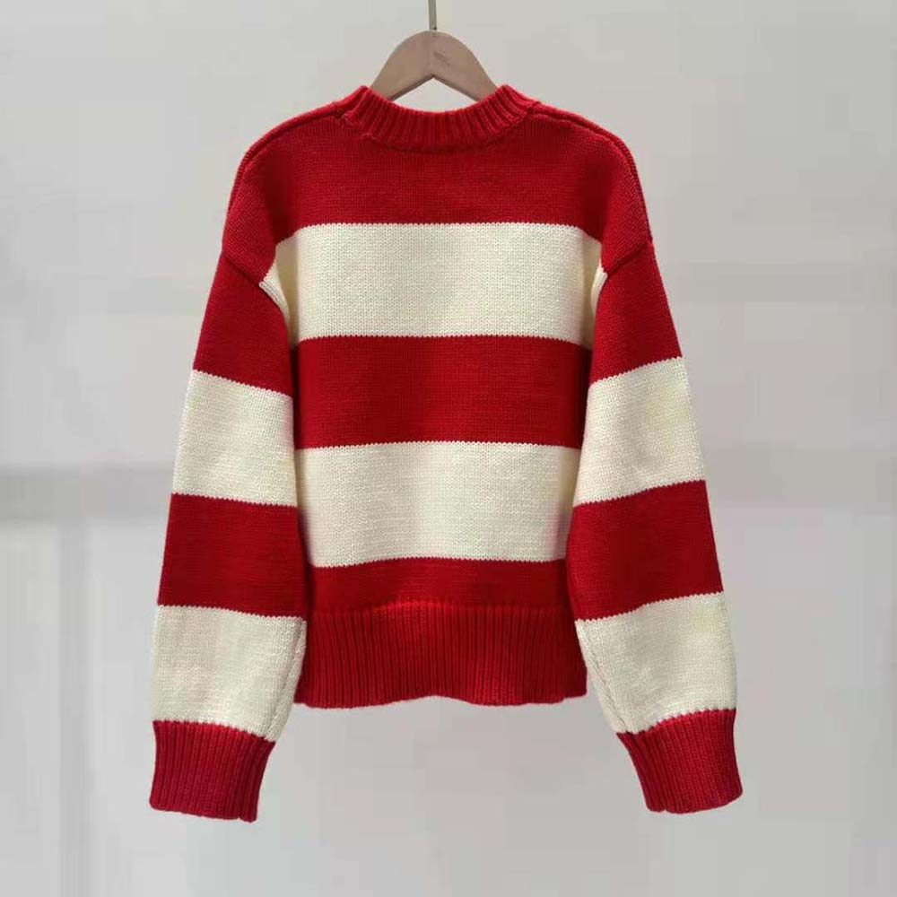 Side angle showing fit and crew neck on Celine Men Sweater red