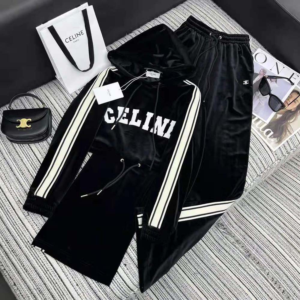 Celine Women Cropped Hoodie in Velvet Jersey - image 4