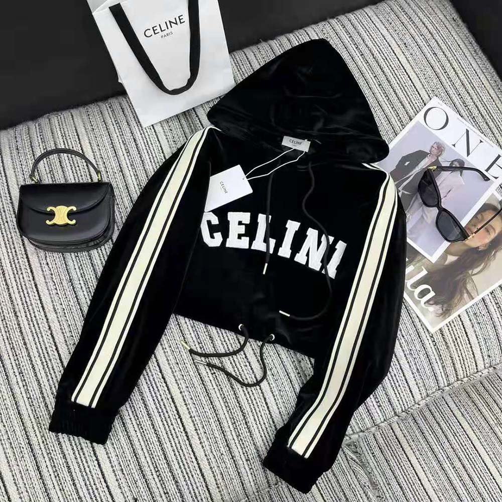 Close-up on velvet fabric texture of Celine Women Cropped Hoodie