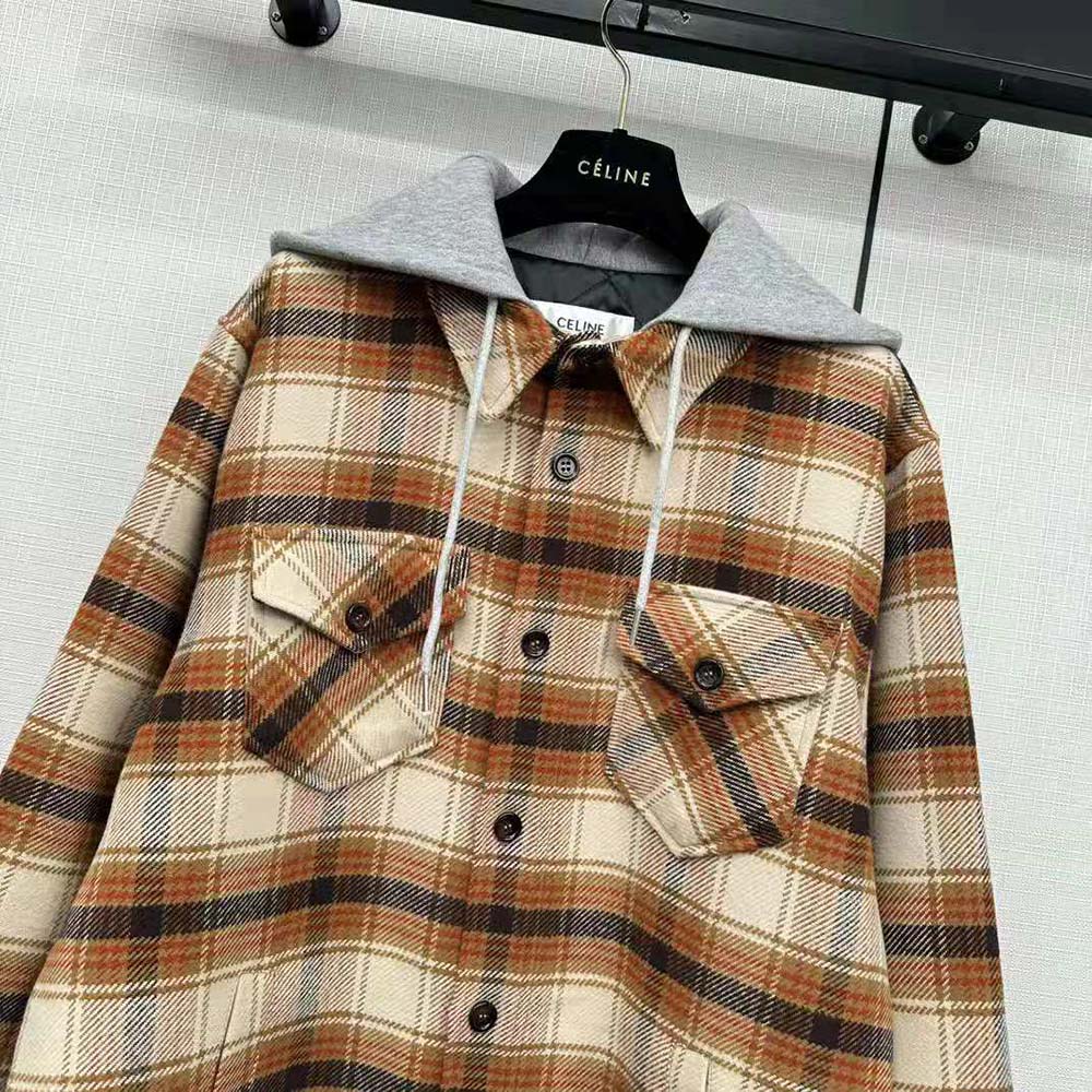Celine Men Hooded Overshirt in Checked Wool - image 4