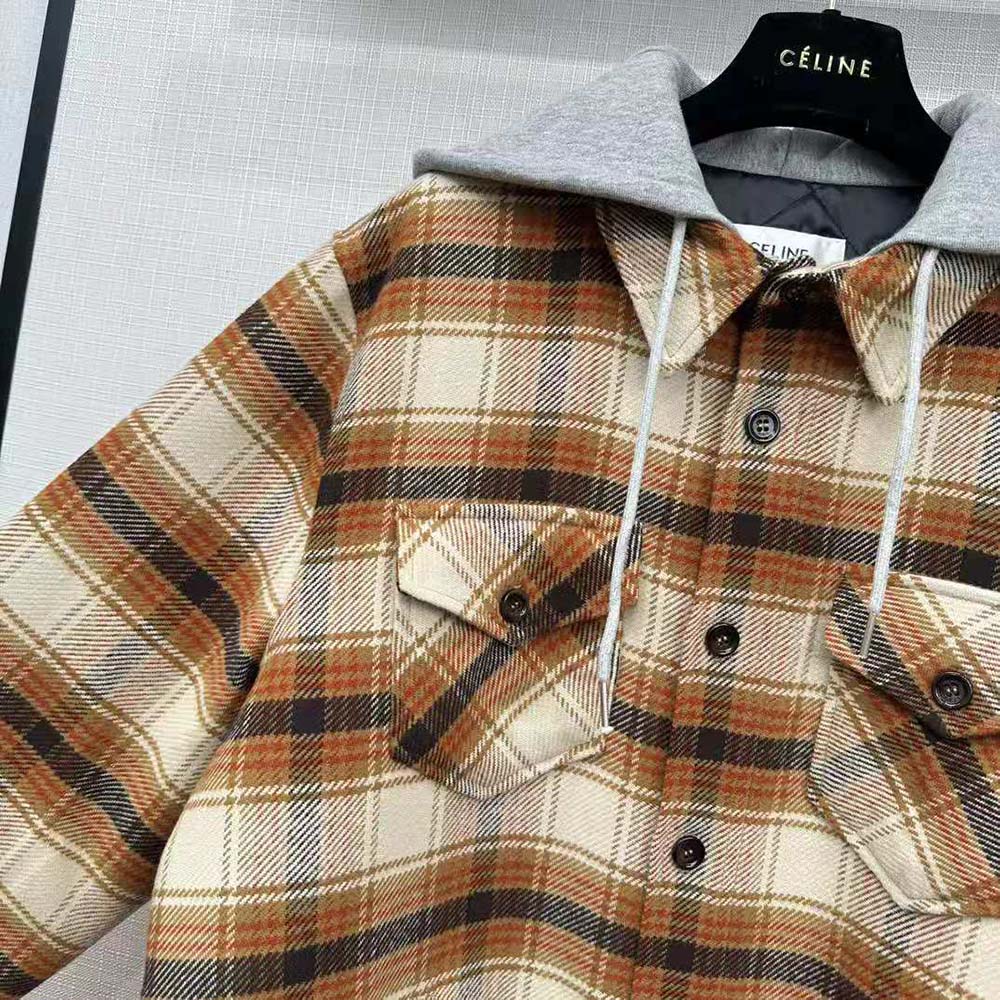 Celine Men Hooded Overshirt in Checked Wool - image 5