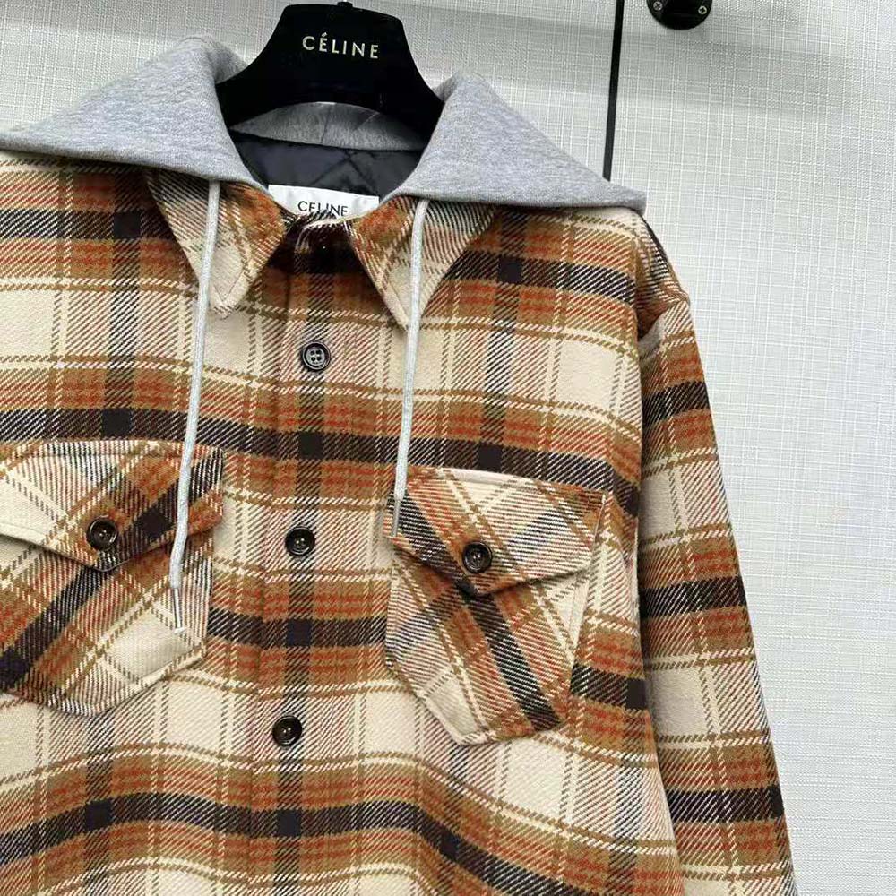 Celine Men Hooded Overshirt in Checked Wool - image 6