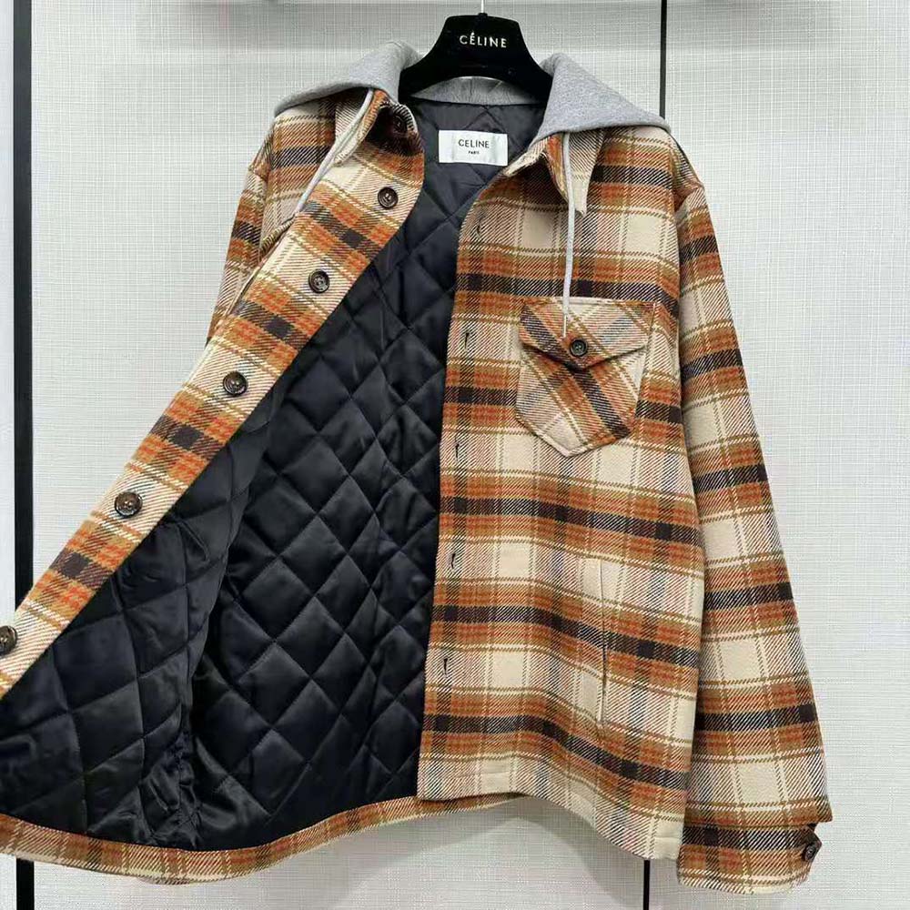 Celine Men Hooded Overshirt in Checked Wool - image 8