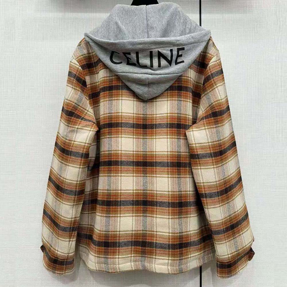 Side angle showing hood and relaxed fit of Celine Men Hooded Overshirt