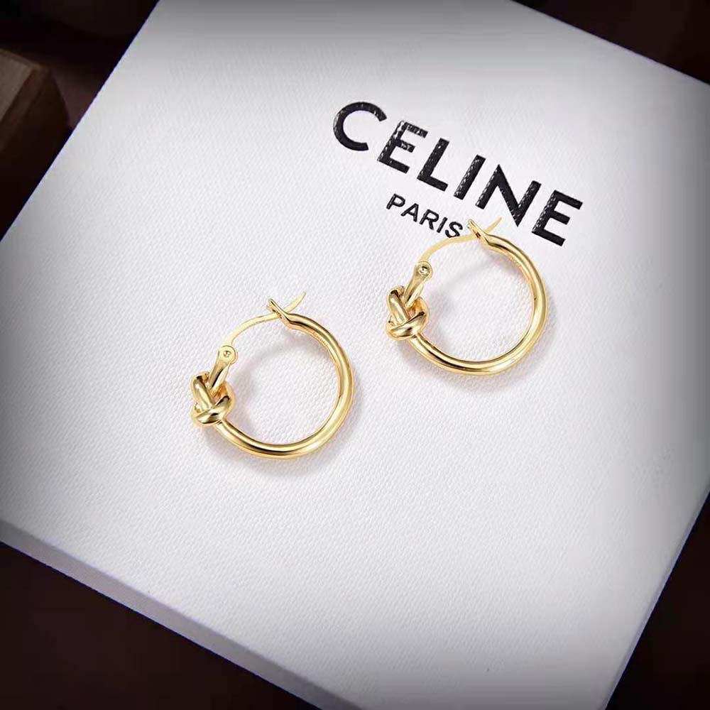Side profile of Celine Women Knot Small Hoops highlighting closure