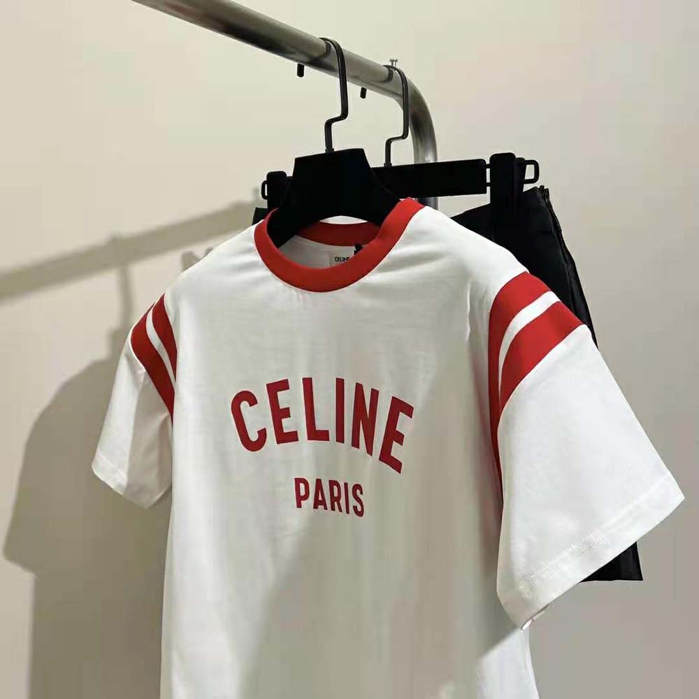 Celine Men Paris Boxy T-shirt in Cotton Jersey-Red - image 4
