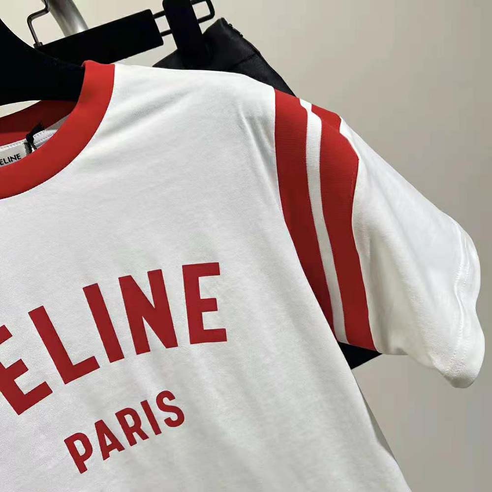 Celine Men Paris Boxy T-shirt in Cotton Jersey-Red - image 8