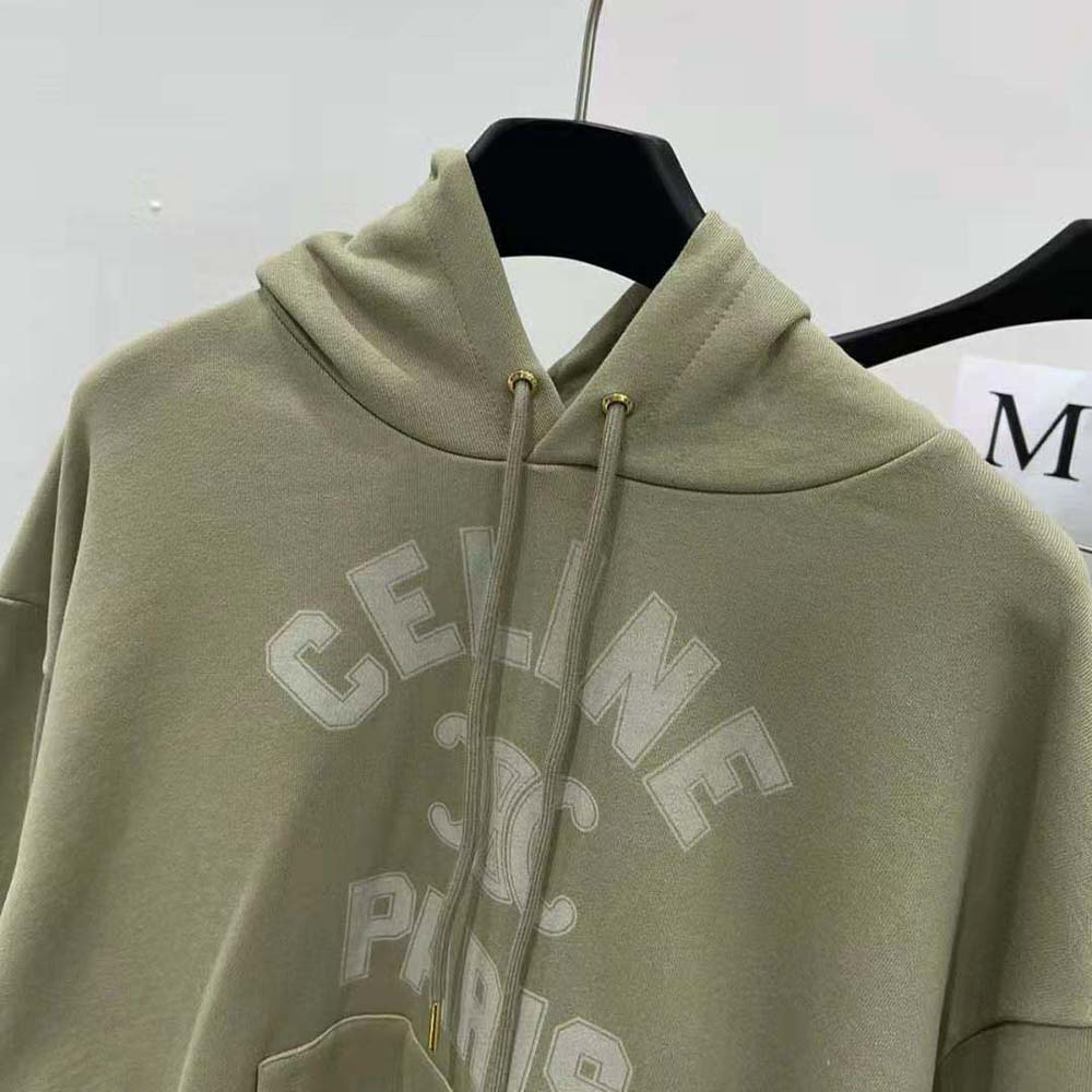 Celine Men Paris Loose Hoodie in Cotton Fleece-Green - image 5
