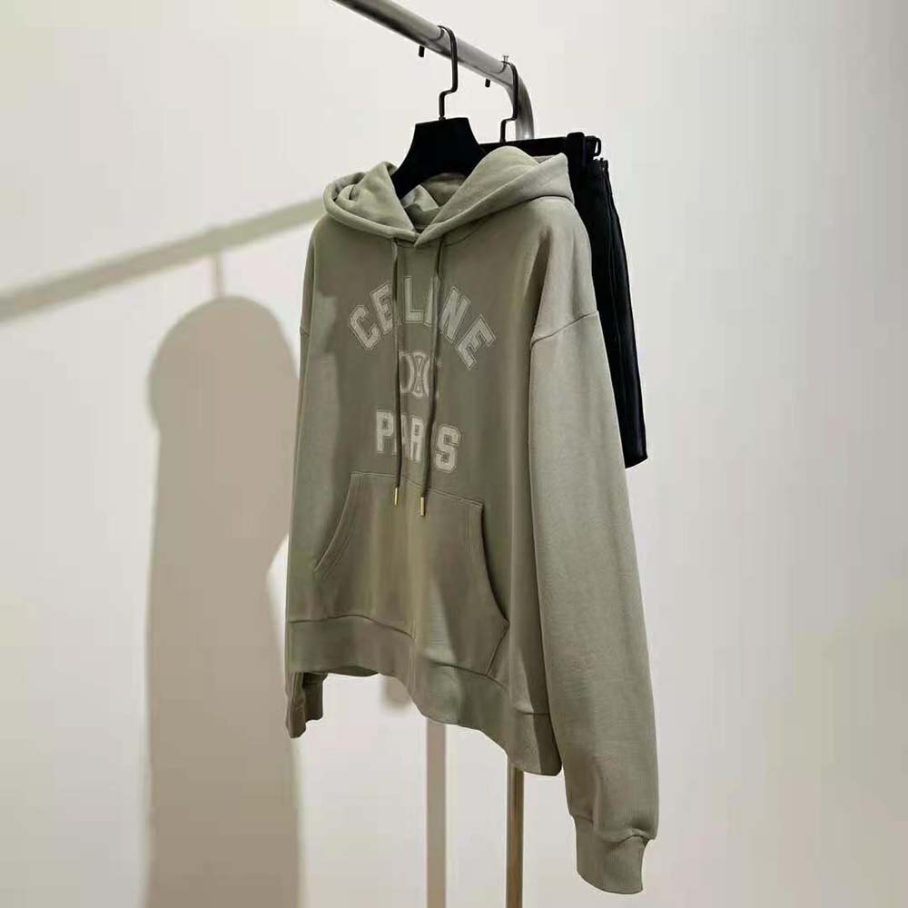 Celine Men Paris Loose Hoodie in Cotton Fleece-Green - image 4