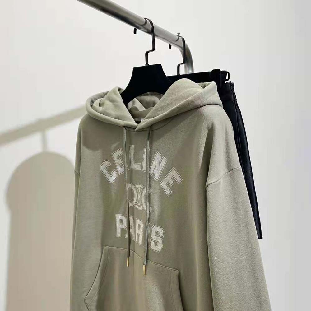 Celine Men Paris Loose Hoodie in Cotton Fleece-Green - image 6