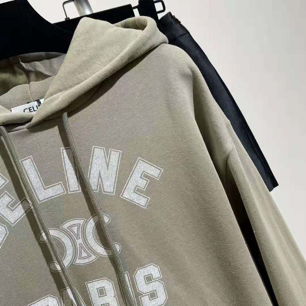 Celine Men Paris Loose Hoodie in Cotton Fleece-Green - image 7