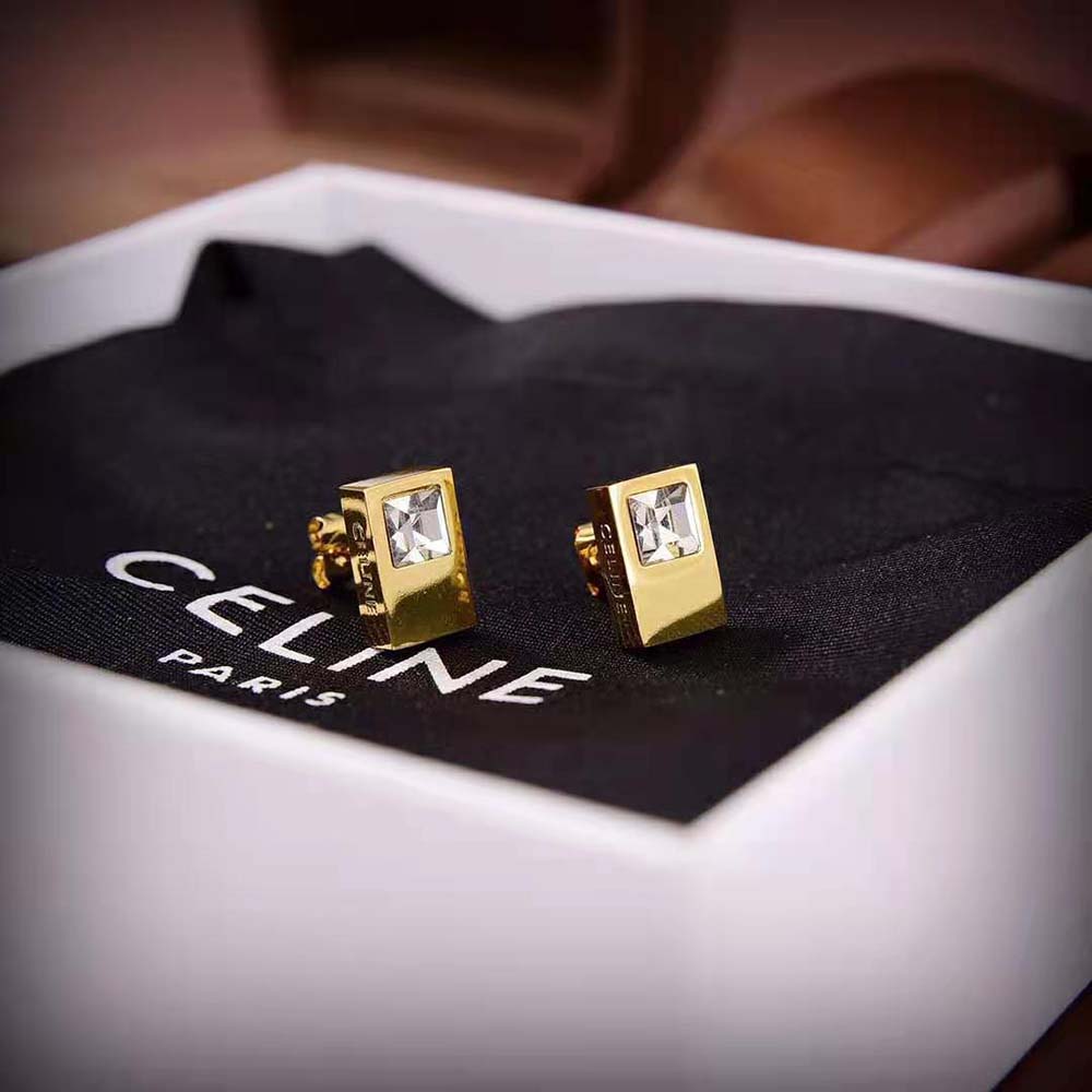 Side profile showing diamond detail on Celine Women Sentimental Double Square Stud