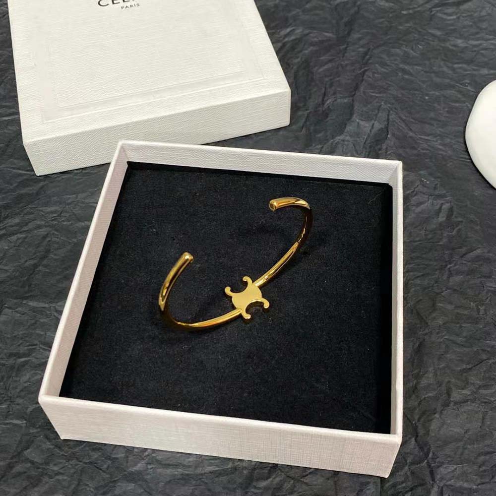 Celine Women Triomphe Asymmetric Cuff in Brass with Gold Finish - image 6