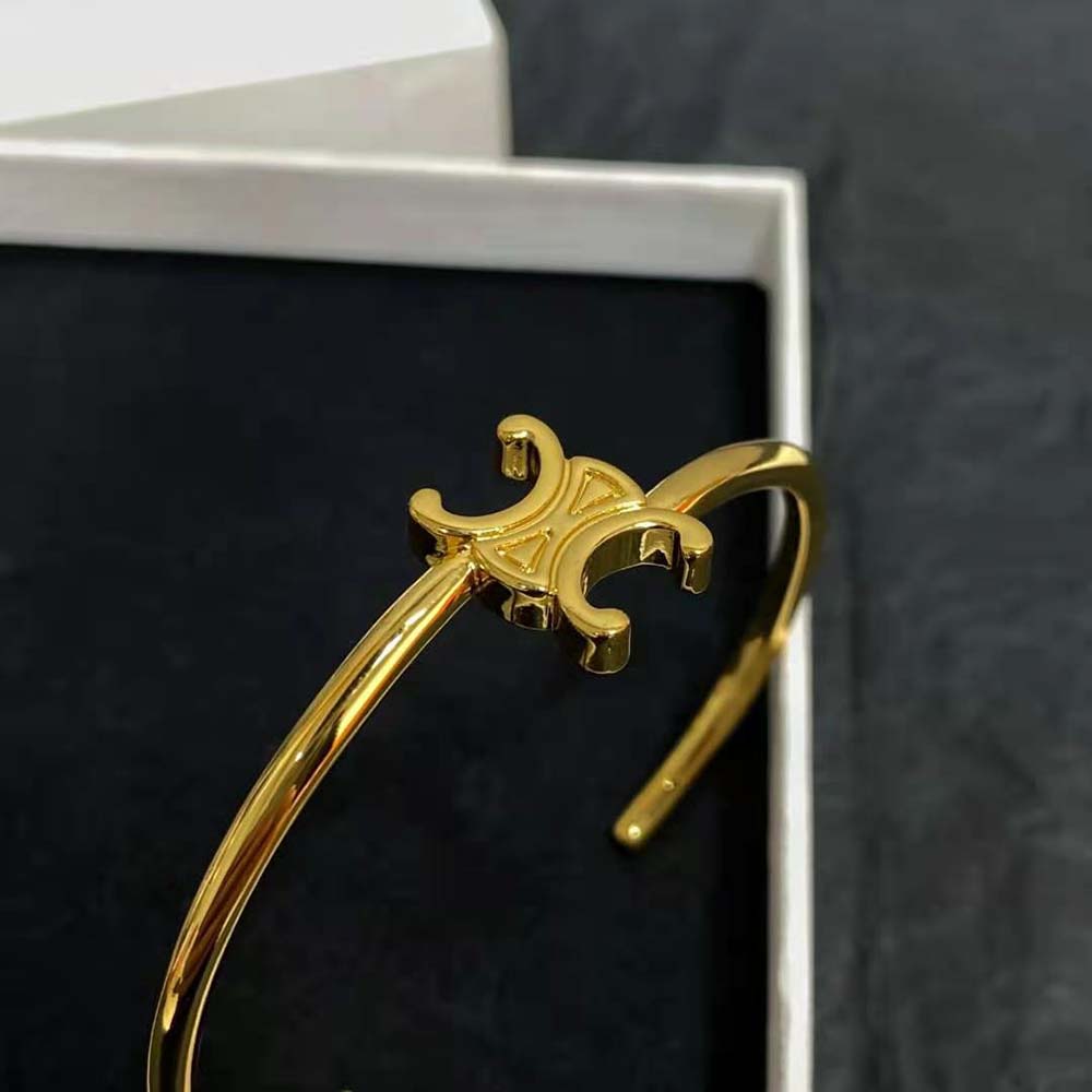 Celine Women Triomphe Asymmetric Cuff in Brass with Gold Finish - image 7