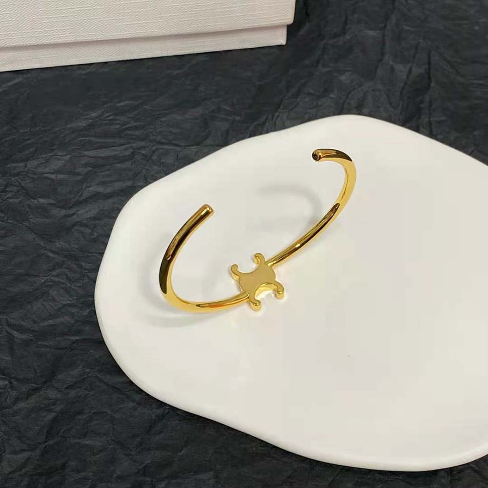 Celine Women Triomphe Asymmetric Cuff in Brass with Gold Finish - image 5