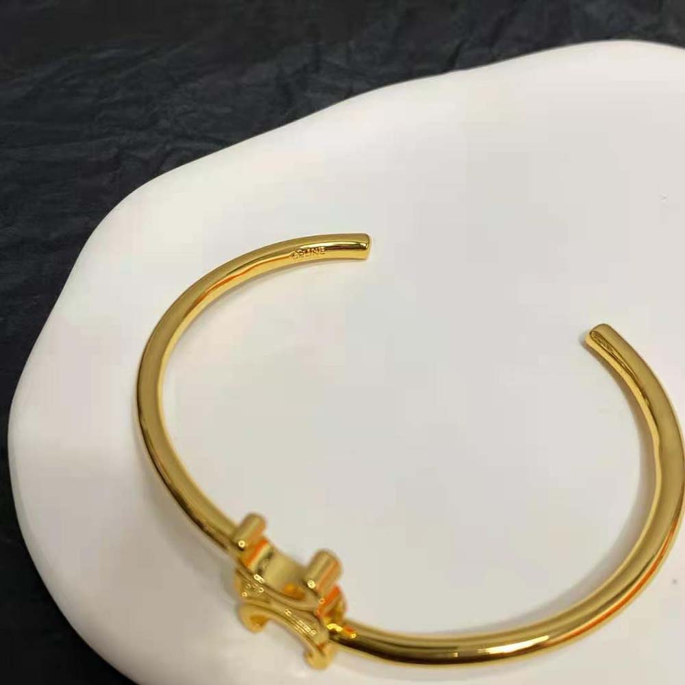 Celine Women Triomphe Asymmetric Cuff in Brass with Gold Finish - image 4