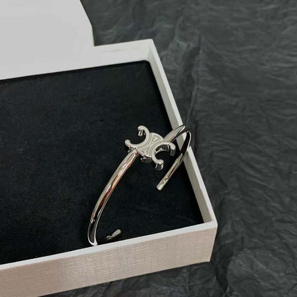 Celine Women Triomphe Asymmetric Cuff in Brass with Rhodium Finish - image 7